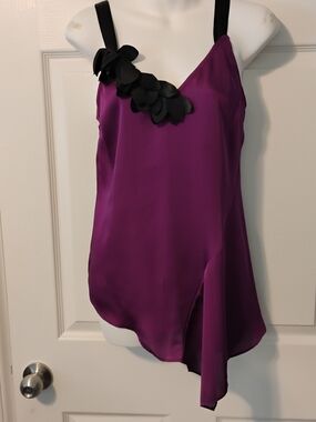 Express Purple Satin Camisole with Black Petal Accent